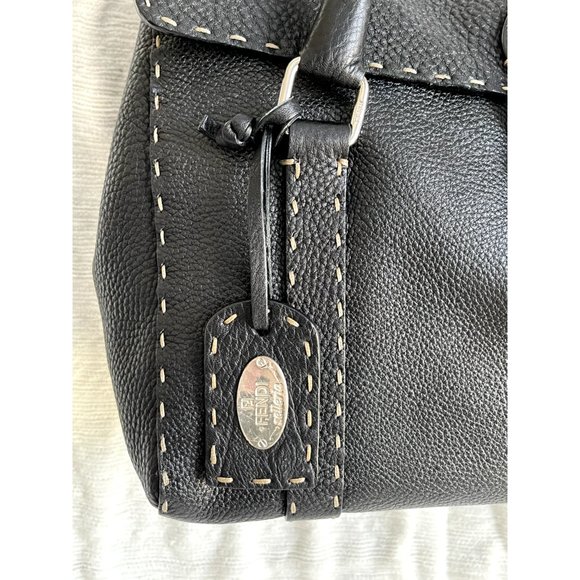 Fendi Selleria Linda Med. Satchel in Black Pebble Grain Leather w/Running Stitch - Picture 2 of 11